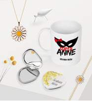 BK Gift Kişiye Özel Süper Anne Kupa Kalp Ayna Papatya Kolye Bileklik Seti - 1 (Model 1)