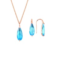 Söğütlü Silver Gümüş rose  akuamarin taşlı damla kolye ve küpe ikili gümüş set