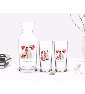 BK Gift Kişiye Özel Renkli Baskılı İsimli Fotoğraflı İkili Rakı Bardağı ve Karaf Hediye Seti-28 (Model 1)