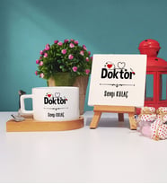 Doktor Hediye Ahşap Altlıklı Fincan ve Dekoratif Taş Baskı Hediye Seti