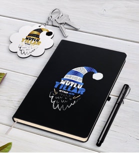 BK Gift Kişiye Özel Yılbaşı Mutlu Yıllar Siyah Defter Kalem ve Anahtarlık Hediye Seti-8 (Model 1)