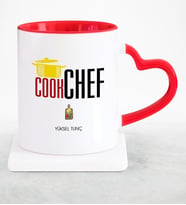 BK Gift Kişiye Özel Mesleki Aşçı Kırmızı Kalpli Kupa Bardak  3