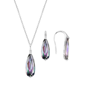 Söğütlü Silver Gümüş rodyumlu  mistik  taşlı damla kolye ve küpe ikili gümüş set
