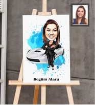 Kişiye Özel İş Kadını Karikatürlü  Ahşap Tablo 30x47 Bayan-10