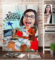 BK Gift Kişiye Özel Bayan Bankacı Karikatür Kanvas Tablo 70x100cm 1