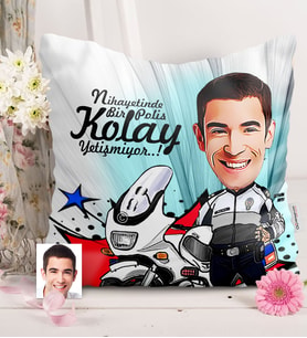 BK Gift Kişiye Özel Bay Polis Karikatürlü  Yastık  7