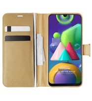 Microsonic Samsung Galaxy M21 Kılıf Delux Leather Wallet Gold