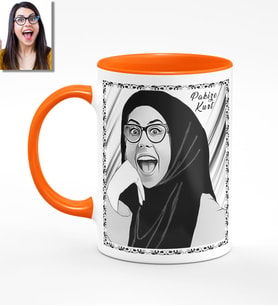 BK Gift Kişiye Özel Türbanlı Karikatürlü Turuncu Kupa Bardak 40t738