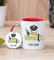 Özel Güvenlik Kırmızı Kupa Bardak Ve Anahtarlık Set