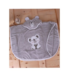 %100 Pamuk Yuvarlak Koala Çocuk Banyo&Plaj Panço Havlu (Gri)