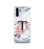 Mermer Çiçekli Harf Tasarım Süper Şeffaf Silikon Telefon Kılıfı Huawei P30 Pro T