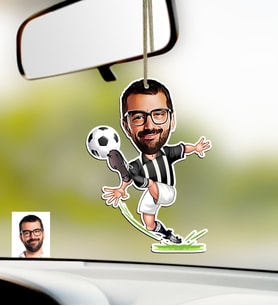 BK Gift Kişiye Özel Siyah Beyaz Futbolcu Karikatürlü Ahşap Araba Dikiz Ayna Süsü (Çok Renkli)