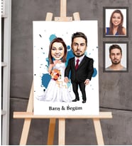Kişiye Özel Gelin Damat Karikatürlü Ahşap Tablo 30x47  Mod-8