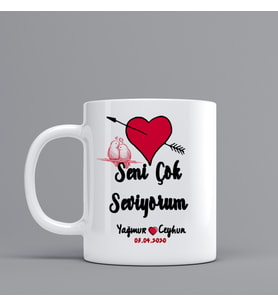 Sevgiller için Hediye Kupa Bardak"Seni Çok Seviyorum" Kişiye Özel Hediye Z73