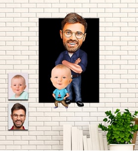 Kişiye Özel Babalar ve Çocukları Aile Babalar Günü Hediye Karikatür Ahşap Tablo