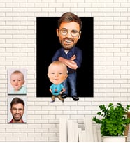 Kişiye Özel Babalar ve Çocukları Aile Babalar Günü Hediye Karikatür Ahşap Tablo