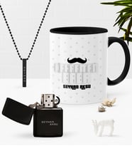 BK Gift Kişiye Özel Kahraman Baba Siyah Kupa Benzinli Çakmak Kolye Seti-3 (Model 1)
