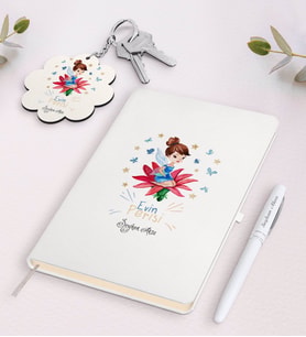 BK Gift Kişiye Özel Evin Perisi Beyaz Defter Kalem ve Anahtarlık Hediye Seti-2 (Model 1)