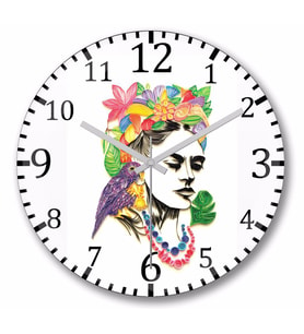 Frida Kahlo Duvar Saati Bombeli   Gercek Cam