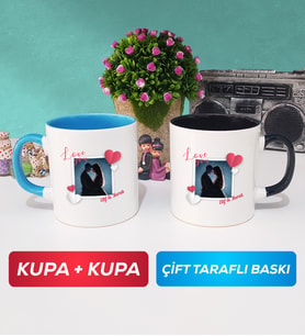 İkili Sevgiliye Sevgililer Günü Hediyesi 7 Kupa Bardak Mavi Siyah