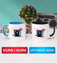 İkili Sevgiliye Sevgililer Günü Hediyesi 7 Kupa Bardak Mavi Siyah