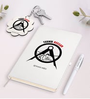 BK Gift Kişiye Özel Teknik Ressam Beyaz Defter Kalem ve Anahtarlık Hediye Seti-1 (Model 1)