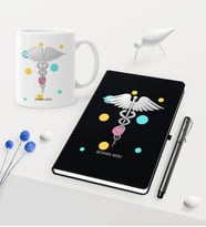 BK Gift Kişiye Özel Tıp Sembolü Temalı Siyah Defter Kalem Kupa Seti - 1 (Model 1)