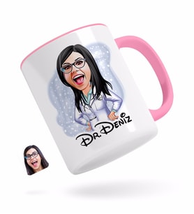 BK Gift Kişiye Özel Kadın Doktor Karikatürlü Pembe Kupa Bardak-1