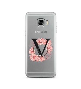 Pembe Çiçekli Harf Tasarım Süper Şeffaf Silikon Telefon Kılıfı Samsung C5   V-Ha
