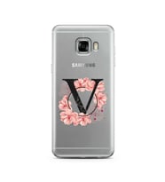 Pembe Çiçekli Harf Tasarım Süper Şeffaf Silikon Telefon Kılıfı Samsung C5   V-Ha