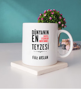 Teyze Tasarımlı Kişiye Özel Hediye Teyze Kupa Bardak ve Taş Bardak Altlığı Hediye Seti