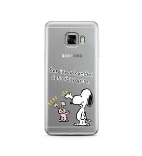 Snoopy Tasarımlı Süper Şeffaf Silikon Telefon Kılıfı Samsung C5  
