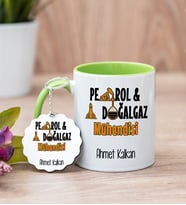Petrol Ve Doğalgaz Mühendisi Yeşil Kupa Bardak Ve Anahtarlık Set