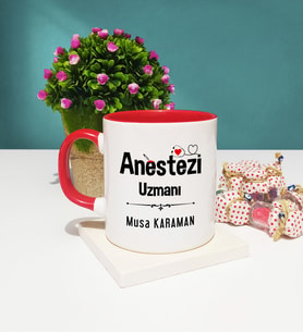 Anestezi Uzmanı Tasarımlı Kişiye Özel Anestezi Uzmanı Kupa Bardak Kırmızı