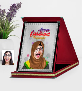 BK Gift Kişiye Özel Tesettürlü Bayan Öğretmen Karikatürlü Kırmızı Plaket  3