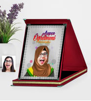 BK Gift Kişiye Özel Tesettürlü Bayan Öğretmen Karikatürlü Kırmızı Plaket  3