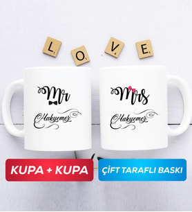 İkili Çiftlere Özel Mr Mrs Sevgiliye Hediye Kupa Bardak Beyaz