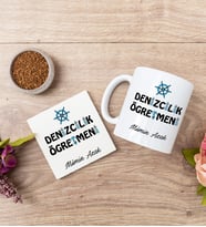 Denizcilik Öğretmeni Beyaz Kupa Bardak Ve Bardak Altlığı Seti