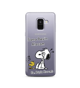 Snoopy Tasarımlı Süper Şeffaf Silikon Telefon Kılıfı Samsung A8 (2018)  