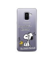 Snoopy Tasarımlı Süper Şeffaf Silikon Telefon Kılıfı Samsung A8 (2018)  