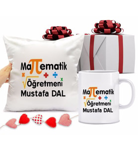 Matematik Öğretmeni Kupa Bardağı ve Yastığı Hediye Seti (Model 1)