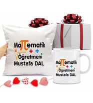 Matematik Öğretmeni Kupa Bardağı ve Yastığı Hediye Seti (Model 1)