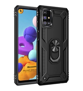 Microsonic Samsung Galaxy M31s Kılıf Military Ring Holder Siyah