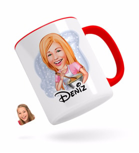 BK Gift Kişiye Özel Kadın Chef Karikatürlü Kırmızı Kupa Bardak