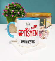 Mesajlı Optisyen Tasarımlı Kişiye Özel Optisyen Kupa Bardak Mavi