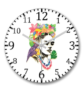 Frida Kahlo Duvar Saati Bombeli Gercek Cam
