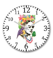 Frida Kahlo Duvar Saati Bombeli Gercek Cam