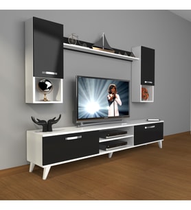 Decoraktiv Eko 5da Slm Dvd Retro Tv Ünitesi Tv Sehpası (Beyaz-Siyah)