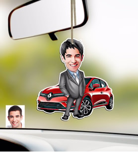 BK Gift Kişiye Özel Bay Renault Clio Karikatürlü Ahşap Araba Dikiz Ayna Süsü-2 (Beyaz)