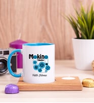 Makine Teknikeri Ahşap Altlıklı Mumlu Mavi Kupa Bardak
